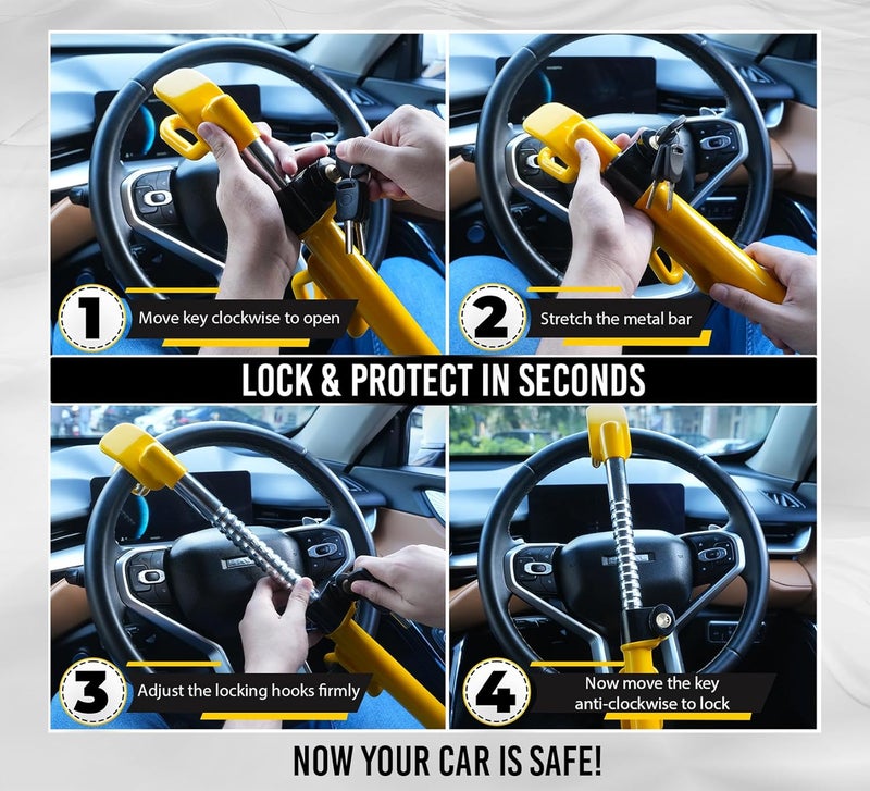 BRAMMH Ultra Secure Car Steering Wheel Lock, No Scratch Dual Locking Hooks, Anti Theft Car Device Wheel Locks for Cars with Adjustable Size, Strong Metal Bars, Anti-Pick Car Lock (Snake) - Image 3